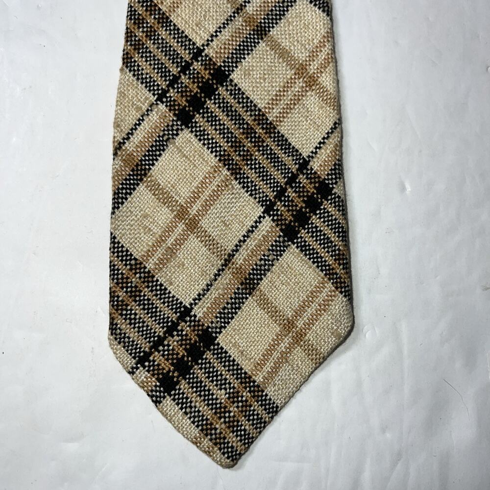 Vintage Plaid Principe Lasalle’s Linen Tie Mens Beige Tan Black